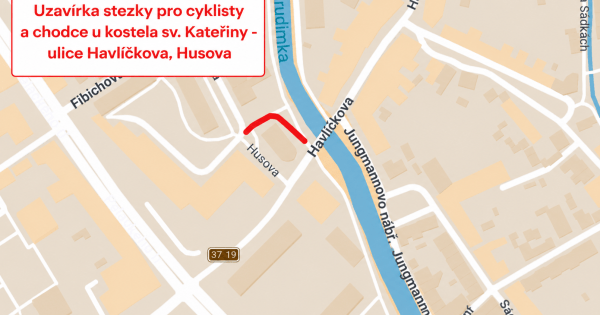 !0_Uzavírka stezky pro cyklisty a chodce u kostela sv. Kateřiny
