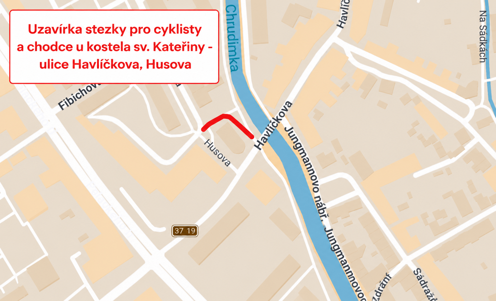 !0_Uzavírka stezky pro cyklisty a chodce u kostela sv. Kateřiny !0_Uzavírka stezky pro cyklisty a chodce u kostela sv. Kateřiny